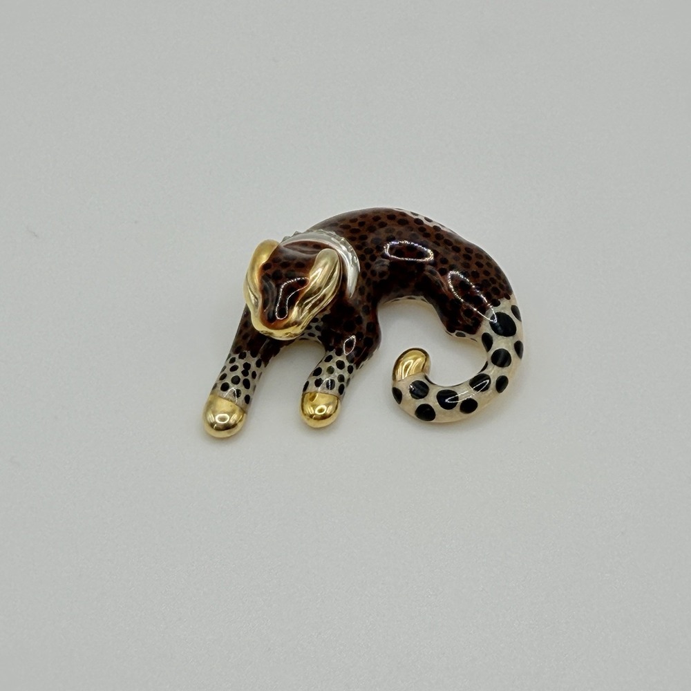 SLC‎ 925 Sterling Silver Gold Overlay Enamel Slide Leopard Cheetah Pendant Rare